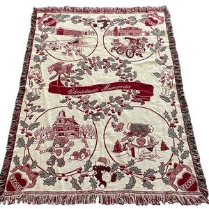 Vintage “Christmas Memories” Knit Holiday Afghan 100% Cotton 66”x46” Bears